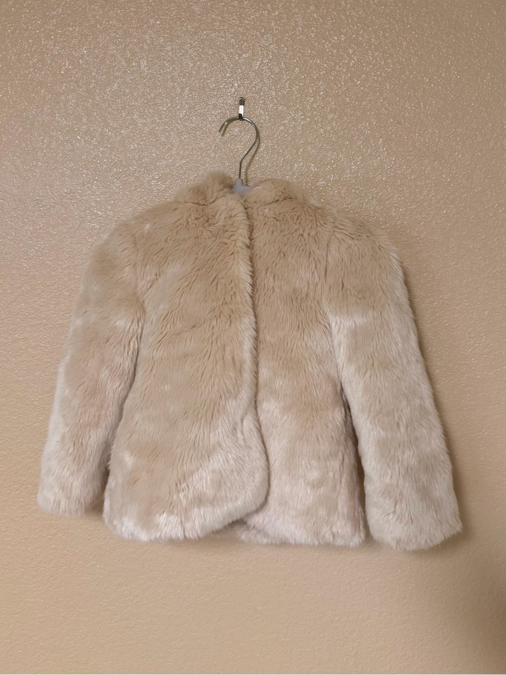 Zara Girls Faux Fur Pea Coat in Beige